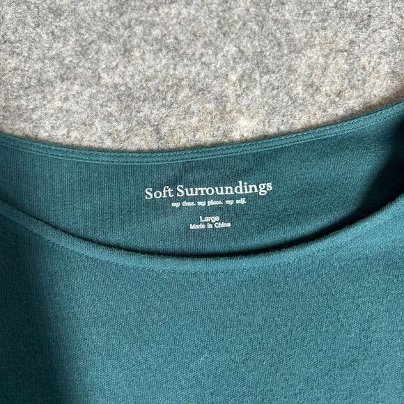 Soft Surroundings Moda Tunic Mini Dress Large Zipper Pockets Green 100% Cotton - Picture 6 of 8